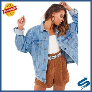 Oversized Denim Jacket Boyfriend Coat Long Sleeve Vintage Style